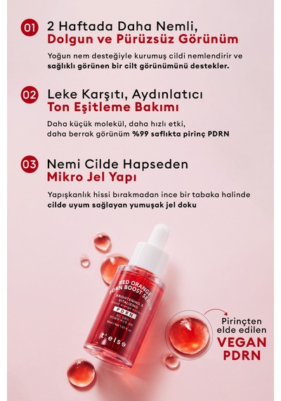 Cilde Dolgun Işıltılı Cam Cilt Görünümü Sunan Aydınlatıcı Serum Telse Red Orange Pdrn Boost Serum