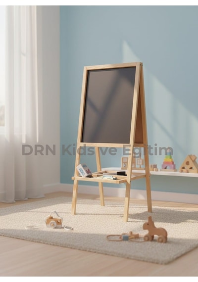 Drn Kids Ve Eğitim Çift Taraflı Yazı Tahtası 15 Renkli Tebeşir Silgi Ve Kalem Hediyesidir Dogal Ahşap
