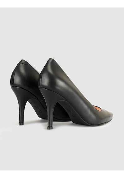 Cabani Siyah Hakiki Deri Klasik Stiletto Kadın Ayakkabı