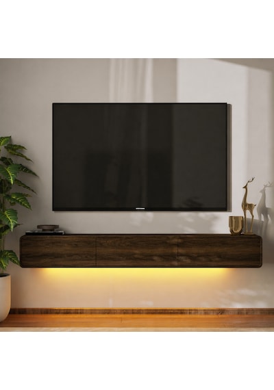 İnarch Dizayn Alba Led Işıklı Duvara Monte Tv Sehpası - 3 Kapaklı Tasarım Ceviz