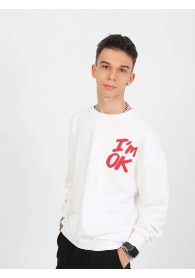 Marions Çocuk I'm Ok Yazılı 2 İplik Sweatshirt-15233 Ekru