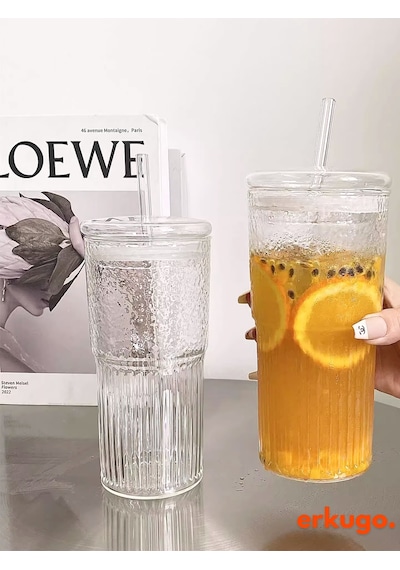 Borosilikat Sunum Bardağı Kapaklı Pipetli Bardak Kahve Bardağı Isı Dayanıklı 600 ML Macchiato