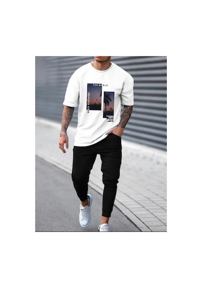 Medinenur Cıty Vıew Baskılı T-shirt Eşofman Altı Jogger Rahat Kalıp Siyah Eşofman Takım Beyaz Medinenur Cıty Vıew Baskılı T-shirt Eşofman Altı Jogger Rahat Kalıp Siyah Eşofman Takım Beyaz