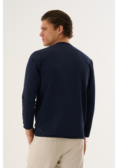 Alexandergardi Waffle Kumaş Düğmeli Yaka Uzun Kollu Sweatshirt Lacivert