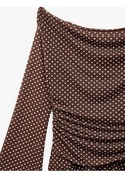 Koton Slim Fit Uzun Kollu Drapeli Madonna Yaka Asimetrik Puantiyeli Mini Tül Elbise Kahverengi Desenli 6sak80244ek Koton Slim Fit Uzun Kollu Drapeli Madonna Yaka Asimetrik Puantiyeli Mini Tül Elbise Kahverengi Desenli 6sak80244ek