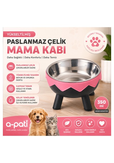 A-pati Paslanmaz Çelik Kedi Ve Küçük Irk Köpek Mama Kabı 350 Ml Ergonomik Tasarım