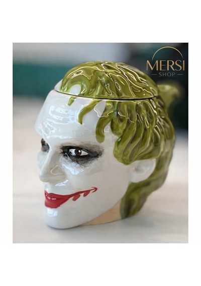 Joker Figürlü Kupa Bardak Kapaklı Seramik Joker Tasarımlı Kahve Ve Çay Kupası Açık Yeşil