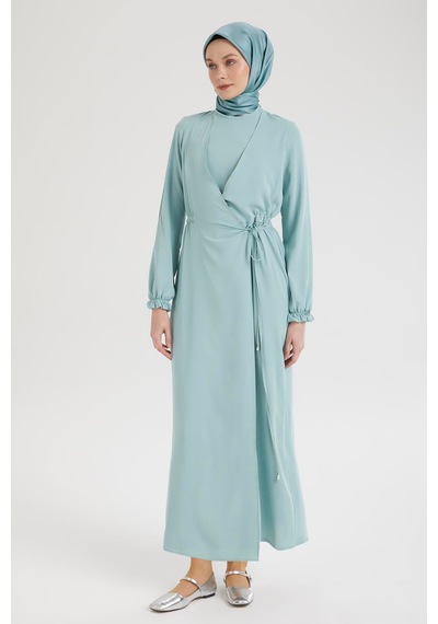 Armine Trend Kolları Lastikli V Yaka Detaylı Elbise-mint 25yt944 Mint