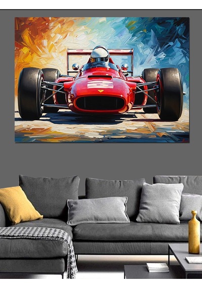 Ahşap Tablo Yarış Pistinde Kırmızı Formula Arabası