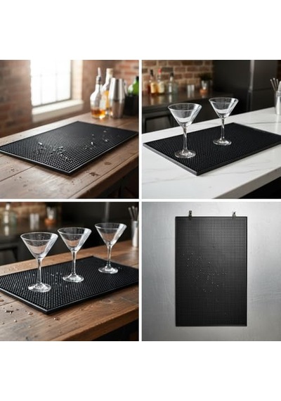 Lüx Bar Matı 43x28 Cm Kaymaz Siyah Kauçuk Bar Ve Bulaşık Matı - Dayanıklı Dökülme Ve Servis Matı 450 Gr Bar Diğer