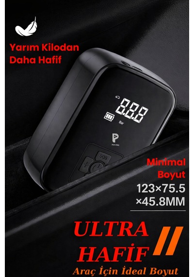 Wy-006 Kablosuz Dijital Hava Kompresörü 150 Psı Taşınabilir Şarjlı Lastik Şişirme Pompası Led Işıklı 1 Adet