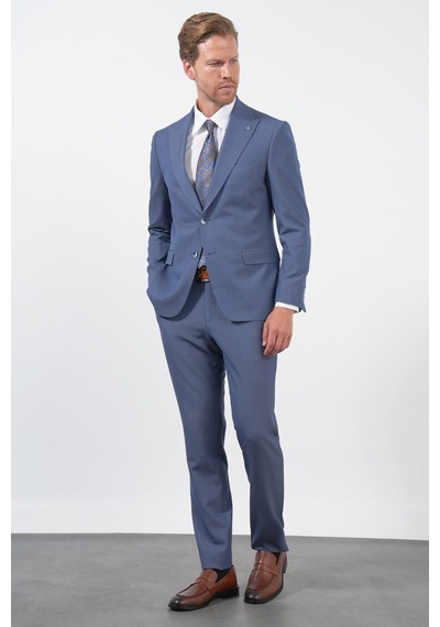 İmza İndigo Kırlangıç Yaka 6 Drop Slim Fit Tam Astar Esnek Takım Elbise 1001260174 Indigo