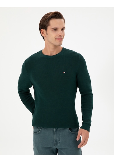 U.S. Polo Assn. Erkek Slim Fit Bisiklet Yaka Koyu Yeşil Basic Kazak 50298282-VR079