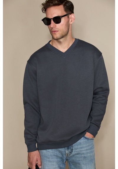 Grımelange Elıon Erkek V Yakalı Gri Sweatshirt