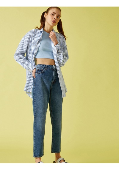 Koton Mom Jean Normal Bel Dar Kesim Dar Paça Pantolon Orta İndigo 1yak47253md