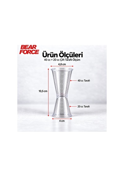Robeve Bear Force 20 Ml + 40 Ml Çift Taraflı Ölçü Kabı Dereceli Şeffaf Kimyasal Dozaj Kabı, Araç Şampuanı Oto Yıkama Detailing Karışım Ve Sıvı Ölçüm Aparatı