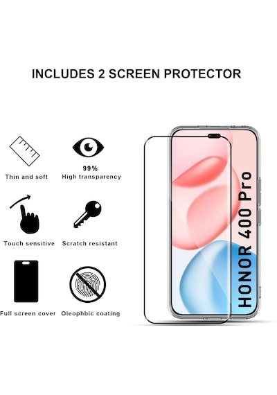 Honor 400 Pro Kılıf Şeffaf Silikon + 5d Ekran Koruyucu Cam Set