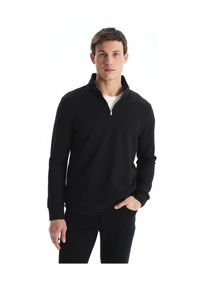 Lcwaıkıkı Classic Siyah Dik Yaka Erkek Sweatshirt