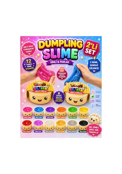 Dumpling Slime Simli 2'li - Çin Mantısı Şeklinde Renkli Slime Oyuncağı - Sürpriz Renkler Çok Renkli