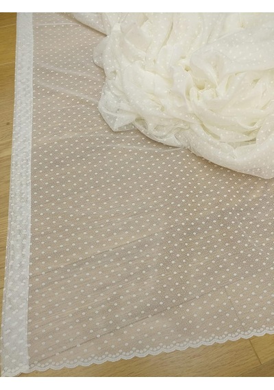 Puantiyeli Dantel Tül Perde, 300x260, Sık Pile, 1/3 Çok Renkli