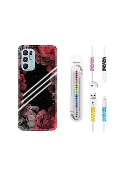 Oppo Reno6 Kılıf Kablo Koruyuculu Flowers Line 1732