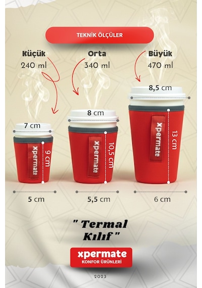 Xpermate Termal İçecek Kılıfı Sıcak & Soğuk Tutan Kahve Termal Kılıf 0,24l Kırmızı