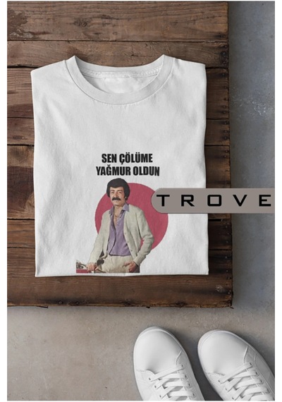 Startmore Unısex Kadın Erkek Sen Çölüme Yağmur Oldun Müslüm %100 Pamuk Baskılı Siyah Beyaz T-shirt Beyaz