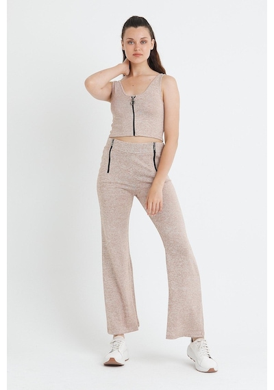 Polo State Kadın Fermuarlı Crop Kum Rengi