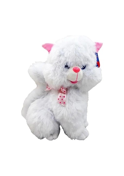 Peluş 50 Cm Sesli Oturan Tombul Kedi Oyun Ve Uyku Arkadaşım Beyaz
