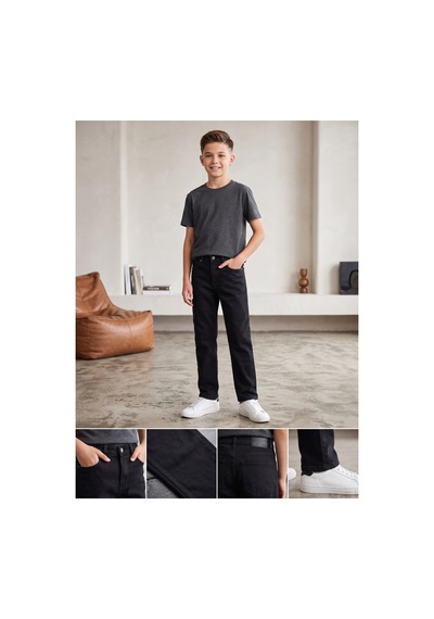 Deniva Kids Erkek Çocuk Siyah Baggy Fit Geniş Paça Rahat Kesim Denim Kot Pantolon