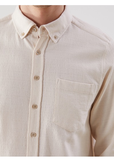 Lcwaıkıkı Classic Ekru Regular Fit Armürlü Cepli Erkek Gömlek