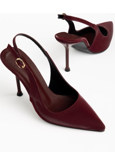 Suins Casira Model Çivi Topuk Çizgi Desenli Kadın Stiletto Ayakkabı Bordo