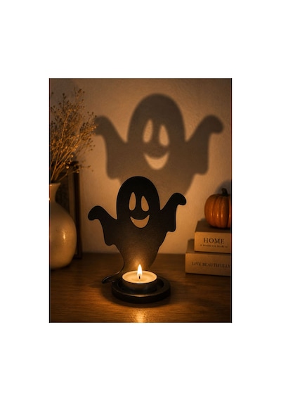 Arliadesign Halloween Ahşap Mumluk Seti / Hayalet, Balkabağı Ve Yarasa Dekoratif Tealight Mumluk 13x 15 Cm 3 Mm Siyah Mdf