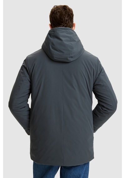 U.S. Polo Assn. Erkek Gri Kapüşonlu Yaka Regular Fit Fermuarlı Çıtçıtlı Cepli Düz Tasarım Uzun Mont 50328204-vr076 Sıs