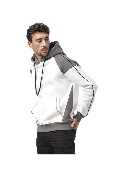 Cipo & Baxx Erkek Kapüşonlu Renk Bloklu Sweatshirt Cl591 Ekru
