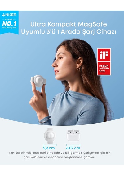 Maggo 3'ü 1 Arada Kablosuz Şarj İstasyonu, Qi2, 15w, Katlanabilir, Magsafe Uyumlu, Beyaz - B25m8