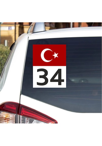 Kişiye Özel Plaka Ve Ay Yıldız Sticker - Türk Bayrağı İl Plaka Sticker - Araba Oto Motosiklet Karavan Araç Cam Sticker - 00192 8x6 Cm