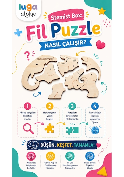 Stemist Box: Fil Puzzle Ahşap