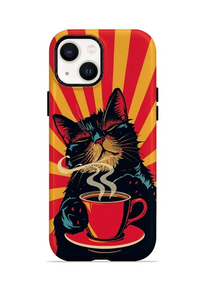 Velvoria Valestra Kahve Molası Kedi Apple iPhone Uyumlu 14 Darbe Korumalı Kılıf Valestra Select - Kahve Molası Kedi