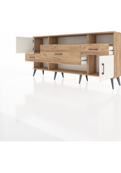 Arges Konsol 3 Raflı 3 Çekmeceli 2 Kapaklı 176x30x83 Çam-aytaşı/çam Aytaşı/çam