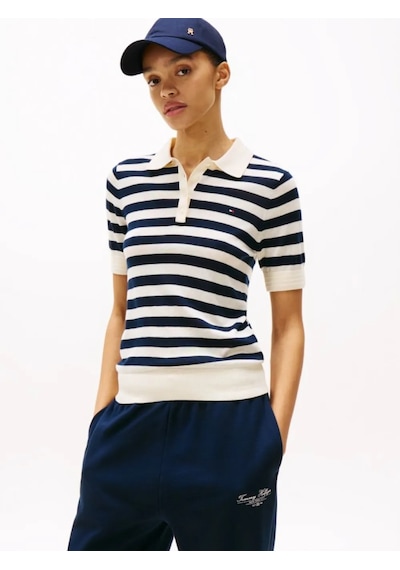 Tommy Hilfiger Kısa Kollu Triko Örgü Polo Yakalı T-shirt Siyah