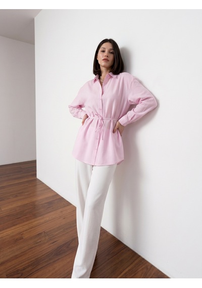 Pera Moda Çok Yönlü Bağlanabilir Oversize Gömlek Pembe