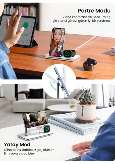 Ugreen 3 Ü 1 Arada Apple Uyumlu iPhone Airpods iOS Watch Magsafe 25w Kablosuz Şarj Cihazı Stand