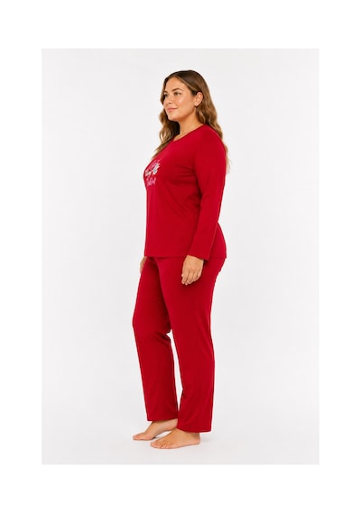 Sleeproom Büyük Beden Kadın Mevsimlik Great Things Desen Kırmızı Pijama Takımı