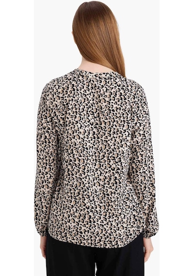 Defacto Regular Fit Bisiklet Yaka Leopar Desenli Uzun Kollu Bluz N1809az26sper103 Ekru-er103