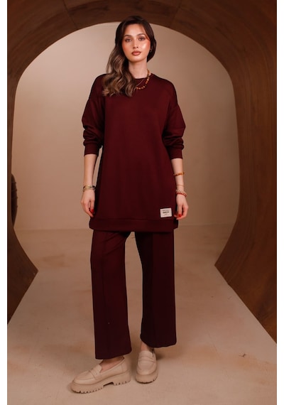 Balenbi Kadın Oysh Modal Kumaş Oversize 80 Cm Tunik Bol Paça Pantolon Tesettür Takım 1228 Bordo Balenbi Kadın Oysh Modal Kumaş Oversize 80 Cm Tunik Bol Paça Pantolon Tesettür Takım 1228 Bordo