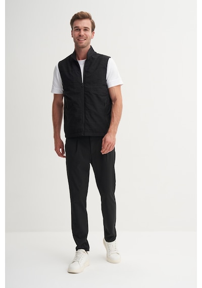 Cazador Regular Fit Baharlık Crinkle Kumaş Yelek Siyah