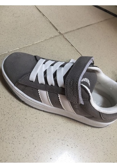 Cool Cooper Çocuk Bantlı Cilt Sneaker Spor Ayakkabı Nubuk Gri SİYAH-BEYAZ