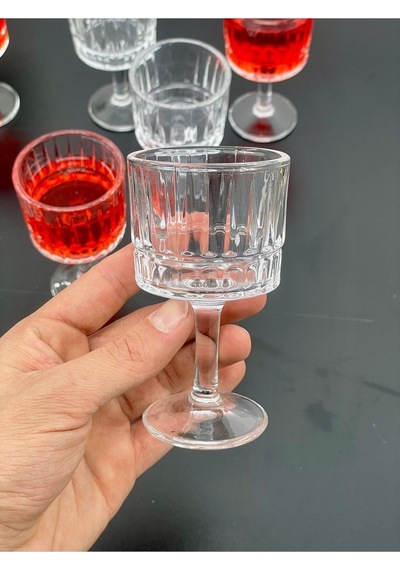 6 Kişilik Cam Ayaklı Pinterest Model Çizgili Kahve Yanı Bardağı Bardak 50ml çok renkli