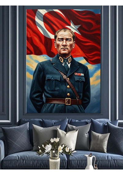 Mareşal Üniformasıyla Atatürk Ve Bayrak Dekoratif Kanvas - Mdf Ahşap Tablo